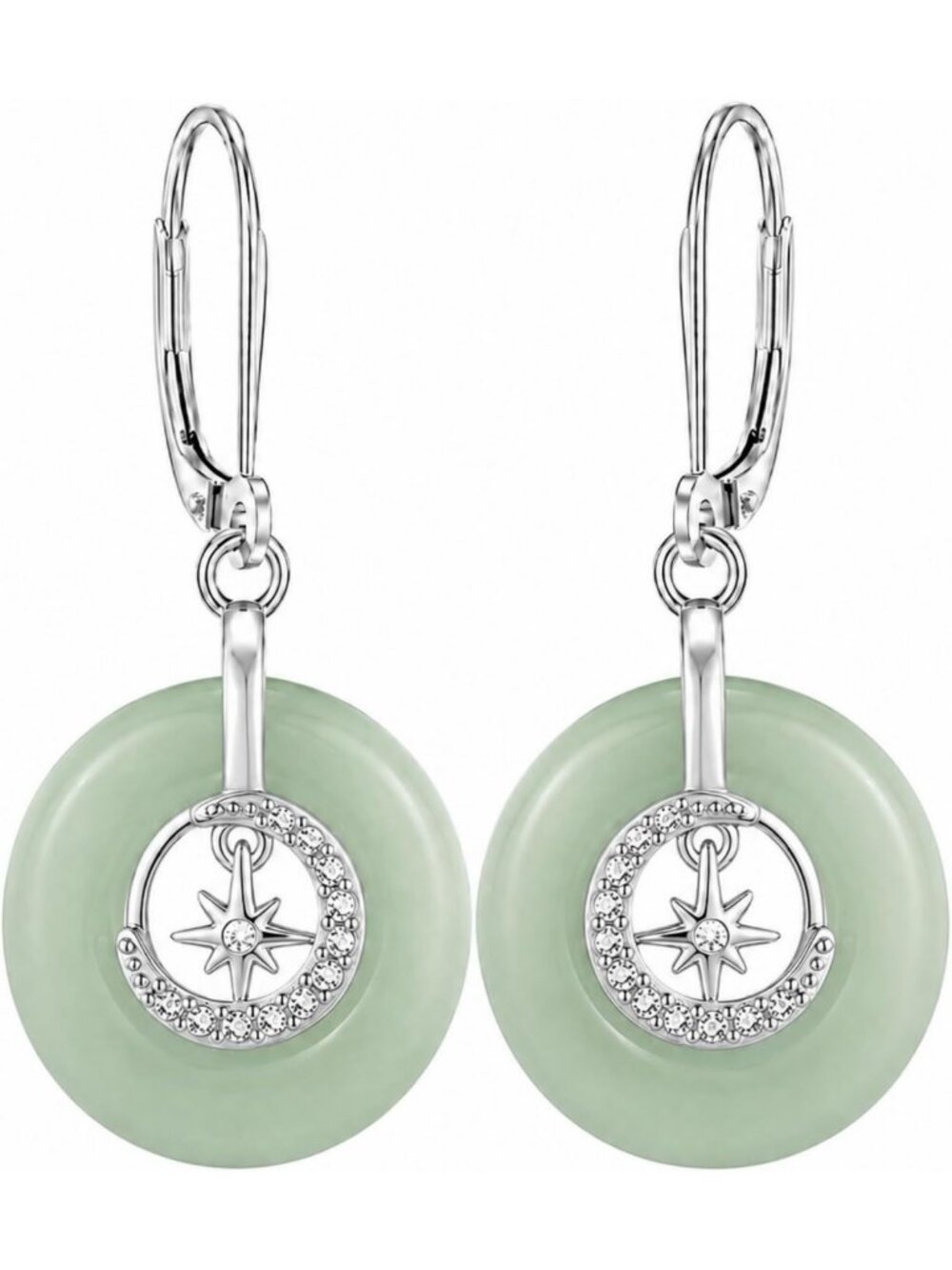 Handmade Natural Jade & 925 Sterling Silver Celestial Dangle Earrings, Unique